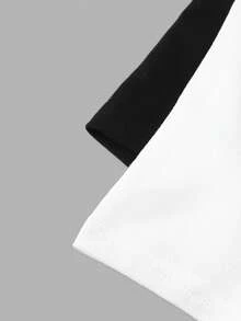 Girlism 2pcs Tween Girl Black & White Minimalist Ruched Waist Fitted Crew Neck Short Sleeve T-Shirt Set - Black and White - View 5