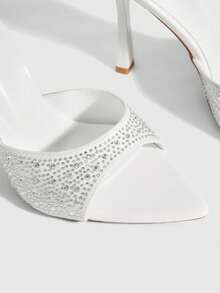 CUCCOO SZL Women Shoes Pointed Stiletto White Rhinestones Sexy Fashion Elegant Women's High Heel Sandals Slippers With Skirts Everyday Versatile Sexy Banquet Party Women's Sandals - White - View 5