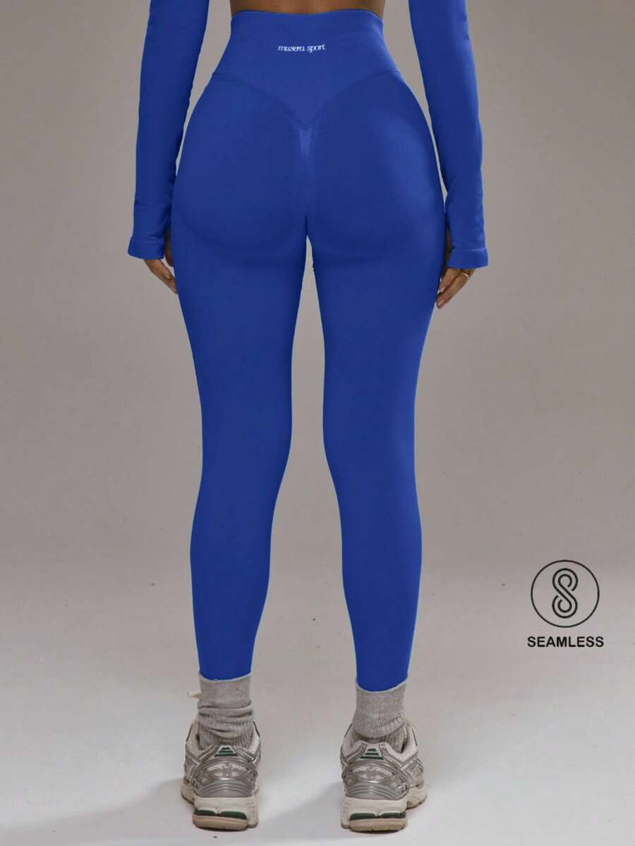 Musera Sport 高腰无缝紧身裤(仅下装)适合板式网球、秋季运动、健身房锻炼、瑜伽、普拉提、日常休闲穿着 - 寶藍色 - 查看 1