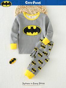 BATMAN X Cozy Pixies Young Boy Cartoon Pattern Knit Soft Round Neck Long Sleeve Top And Elastic Waist Long Pants Snug Fit 2 Pieces Pajama Set Boys Pj Sets Toddler Boy Pajamas Boys Nightwear Kids Lounge Set - Multicolor - View 7