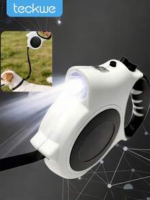 Teckwe Retractable Dog Lead, 5M Extendable Dog Leads With Non-Slip Handle For Small Dogs, Strong Nylon Tape Ribbon, One Hand Brake Button Pause Lock, White - White - View 1