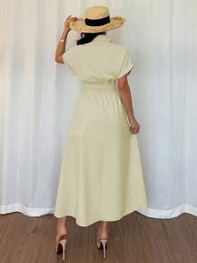 Rafferiza Women's Casual Shirt Dress With Button Front, Raglan Sleeves And Waist Cinching Design Casual Dresses For Women Spring Dresses For Women Button Down Dress For Women Dresses For Women Summer Cotton Dresses For Women - Khaki - View 2