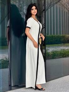Modelyn Summer Middle East Style Sleeveless Striped 2 Pieces Casual Long Jumpsuit Set - White - View 5