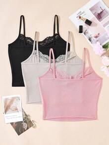 Snug Zone 3pcs Women's Solid Color Lace Patchwork Bow Tie Casual Tops - Multicolor - View 3