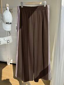 Comfortcana Plus Size Women Casual Loose Pants With Side Stripe - Brown - View 2