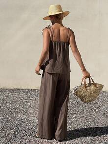 DAZY Women's Summer Casual Camisole Top And Loose Wide Leg Pants 2 Pieces Set Lounge Sets For Women - Brown - View 4