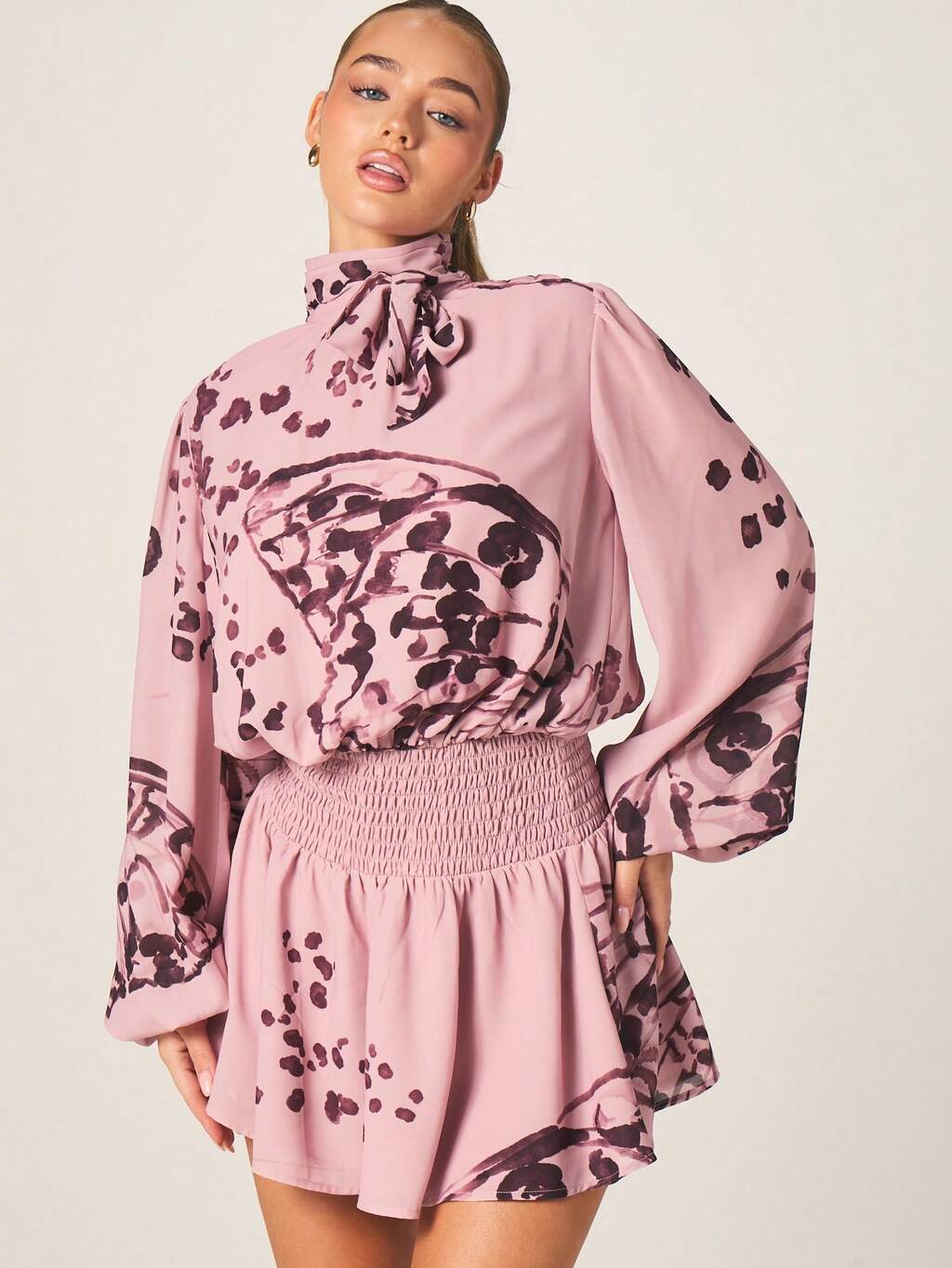 MISSGUIDED High Neck Chiffon Mini Dress With Butterfly Print