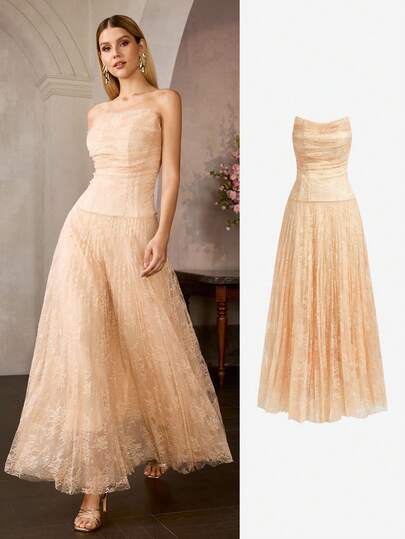 MOTF Soiréza 女士春季蕾丝亮片装饰无肩带派对鸡尾酒礼服