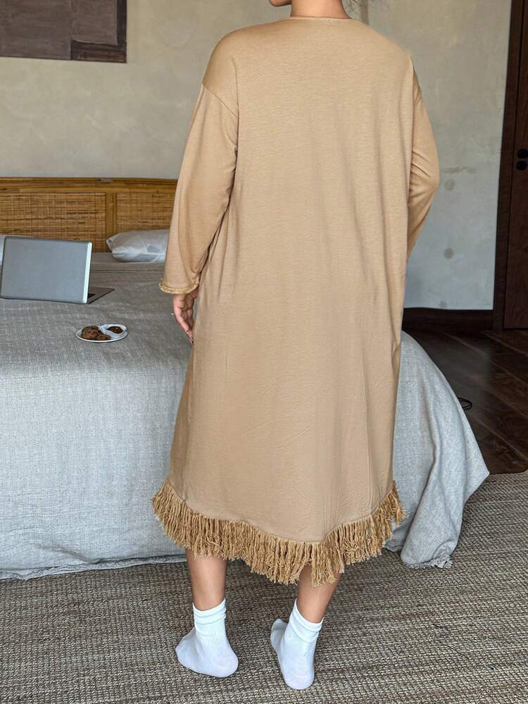 Dazy Plus Plus Size Women Casual Loose Hem Patchwork Straight Maxi Dress Sleepwear
