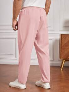 EASEVO Plus Size Men's Casual Everyday Commute Solid Color Drawstring Waist Slant Pocket Long Pants - Pink - View 2