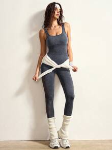 VARSIVA Washed Seamless Sleeveless Sports Jumpsuit - Navy Blue - View 6