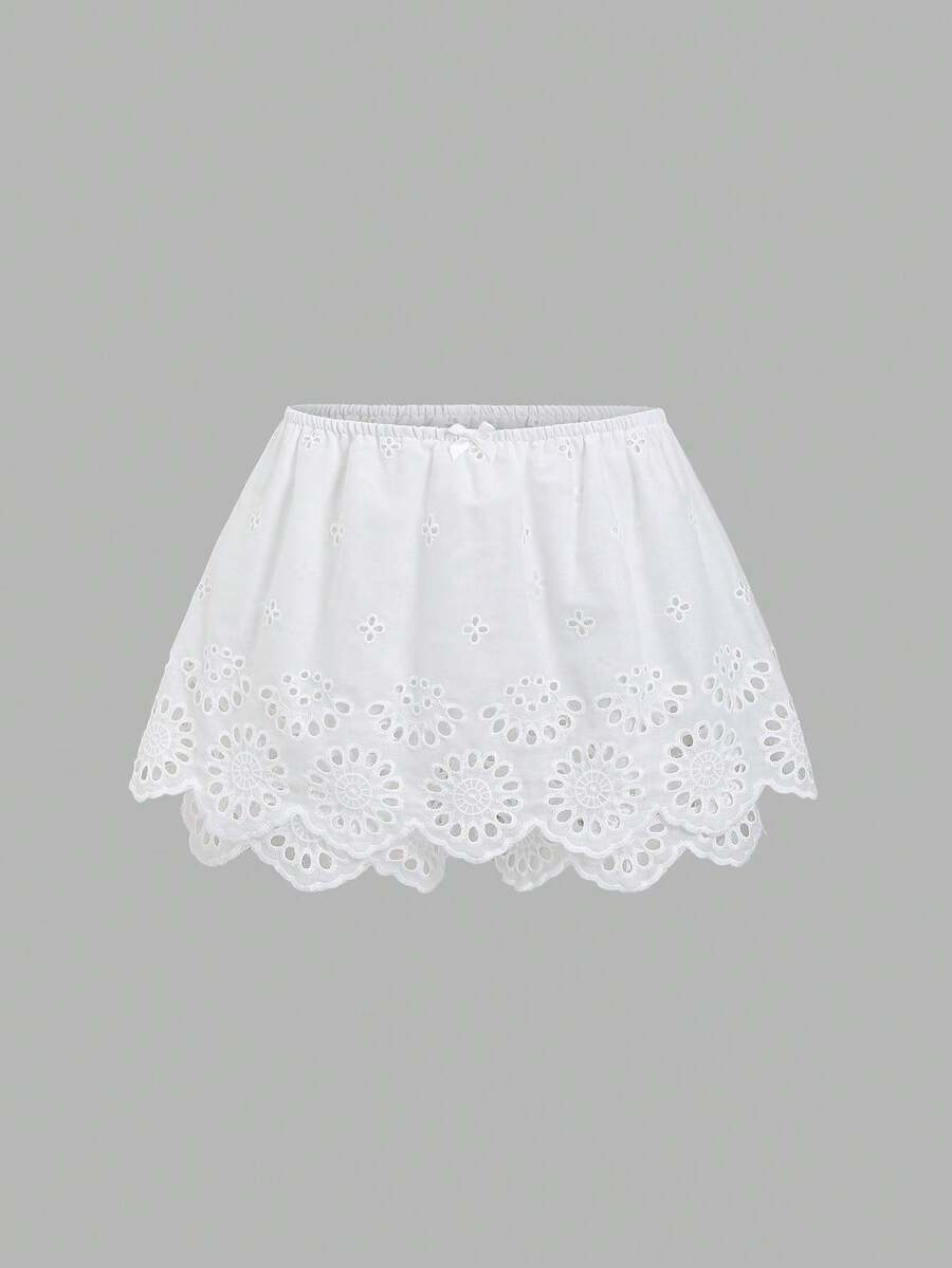 Sweetra Quần culottes nữ thiết kế mới, thanh lịch, gợi cảm, ôm sát, thêu tinh tế, đa năng, thoải mái, thích hợp cho kỳ nghỉ xuân/hè. - trắng - Xem 1