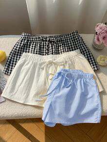 Comfortcana 3件套女士夏季休闲条纹、格子、纯色短裤套装 - 彩色 - 查看 7