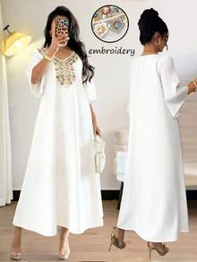 Rafferiza White Dress, Summer Mid-Length Sleeve Casual Dress, Summer A-Line Dress, Dress, Jilbab Collection, Women's Jilbabe, Elegant Party Dress, Women's Jilbab, White Dress, Women's Summer Outfit, Summer Holiday Outfit Jilbab - White - View 1