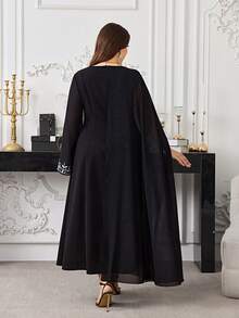 Modelyn Plus Size Embroidered Dress, Elegant For Evening Party And Formal Occasions - Black - View 2