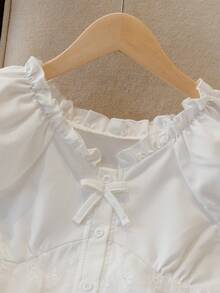 Camisa casual y versátil para uso diario con decoración de lazo para niña preadolescente - Blanco - Ver 4