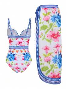 Swim Oasis Bộ đồ bơi liền thân có váy dành cho nữ, đồ bơi in họa tiết thanh lịch cho kỳ nghỉ biển, mùa xuân/hè. - Nhiều màu - Xem 2