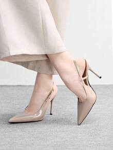 CUCCOO BIZCHIC Women's Back Strap Decor Bowknot High Heel Pumps, Wine Red Color Spring Shoes Spring Break Easter For Christmas Spring Shoes - apricot PU - View 5