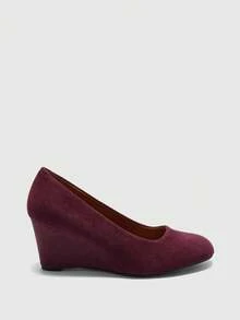 CUCCOO BIZCHIC Maroon Suede Wedge Pumps, Versatile Daily Casual Style For Commuting Spring Shoes - Jujube - View 2