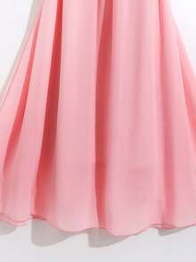 GlowEve Elegant Ruffled Collar Short Sleeve Waist Cinched Flowy Midi Chiffon Dress For Women, Summer - Pink - View 3