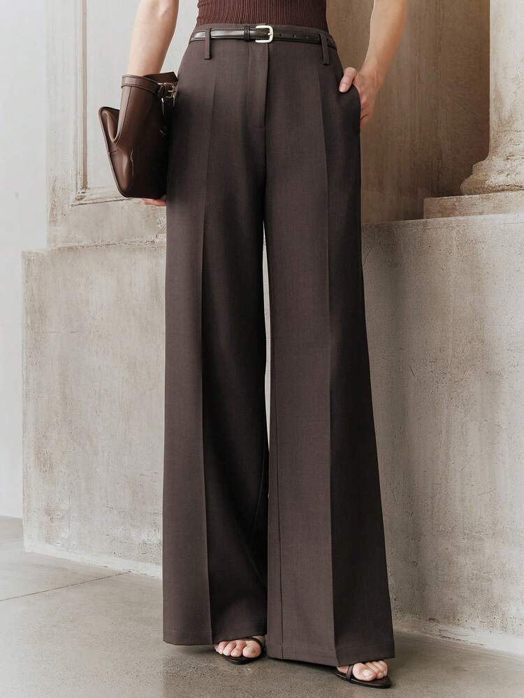 Women's Solid Color Pocket Casual Versatile Commute Wide Leg Suit Pants Brown Pants For Women Wide Leg Pants Formal Pants Flared Pants