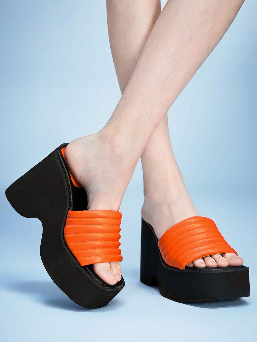 Sugerpunk Women's Orange Striped Platform Slide Sandals Valentine's Day - Orange - View 1