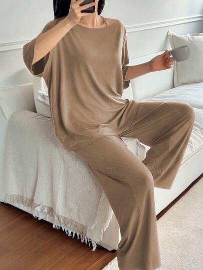 DAZY 极简纯色针织吊带背心和短裤家居服套装（女士款）