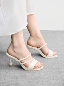 CUCCOO BIZCHIC Women's Fashionable Elegant Round Toe Thin Strap High Heel Slippers Summer Shoes - Apricot - View 1