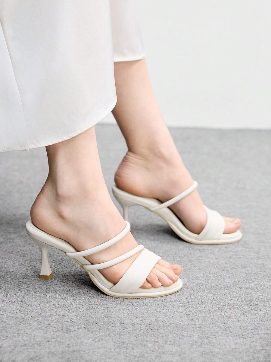 CUCCOO BIZCHIC Women's Fashionable Elegant Round Toe Thin Strap High Heel Slippers Summer Shoes - Apricot - View 1
