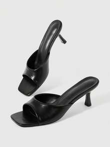 Sleekvia Women's Square Toe Black Casual High Heel Slide Sandals Valentine's Day Summer - Black - View 7