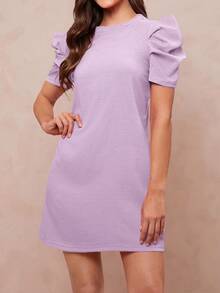 Amorya Đầm ngắn tay đơn sắc tối giản dành cho nữ - Màu tím  Violet - Xem 7