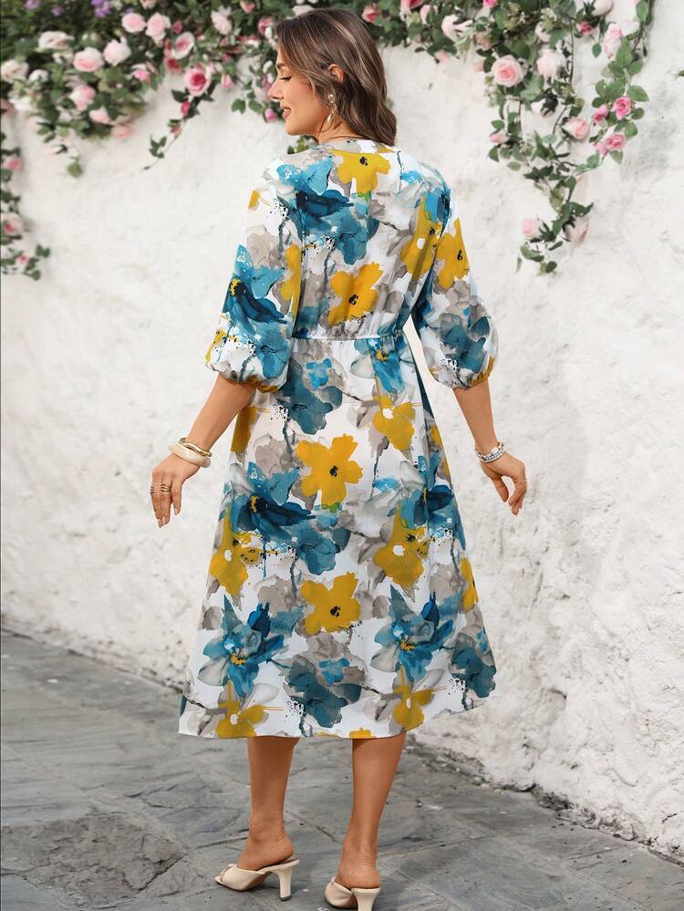 Plus Size Women V-Neck Twist Waist Ruched Floral Print Vacation & Date Dress/Summer,Spring Clothes Women,Summer Outfits,Vacation Outfits Women,Casual Dress For Women,Going Out Outfits,Summer Holiday Outfits ,Floral Dresses For Women,Spring Dresses,Floral Dress For Women Floral Plus Size Dress Plus Size Women Dresses Hawaiian Dress Plus Size Plus Size Vacation Dress Plus Size Floral Dress Women's Summer Dresses Women Casual Dresses Women's Spring Dress Resort Wear Women Vacation Dress Women's Summer Outfits
