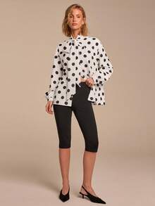 COSMINA Blouse élégante à manches longues et col ras-du-cou à pois pour femmes, polyvalente pour le travail, les sorties et les occasions, printemps - Noir et Blanc - Voir 3