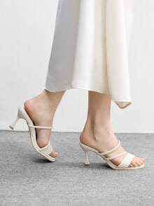 CUCCOO BIZCHIC Women's Fashionable Elegant Round Toe Thin Strap High Heel Slippers Summer Shoes - Apricot - View 5