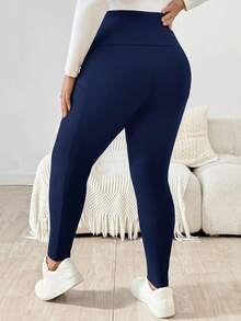 Plussiva 孕妇加大码弹力纯色可调节腰带手机口袋裤 - 寶藍色 - 查看 2