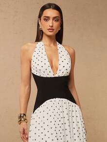 Silquee 女士撞色褶皱连衣裙，春夏款 - 杏色 - 查看 4