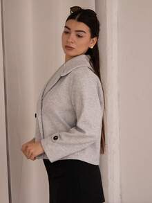 Andrea Bello Cappotto lungo con maniche lunghe, colletto oversize e bottoni decorativi per donna - Grigio Chiaro - Visualizzare 6