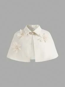 SHEIN Tween Girl Elegant Solid Color Floral Decor Shawl & Sleeveless Party Dress Set - Apricot - View 4