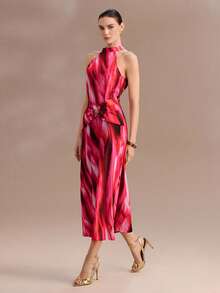 Uhlyne 女士极简金属扣装饰露背连衣裙 - 紅色 - 查看 7