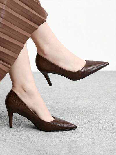 CUCCOO BIZCHIC Women Shoes Pointed Thin High Heel Burgundy Embossed Simple Women's High Heel Shoes Outdoor Commuter Daily Versatile Work Party Banquet Women's Shoes Spring Shoes