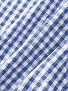 SHEIN MOD Đầm không tay cổ tròn kẻ caro đỏ với nơ trang trí và chân váy xòe, thích hợp cho dịp Giáng sinh và Năm mới. - Màu xanh nhạt - Xem 2