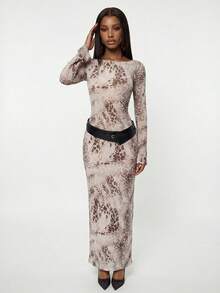 Modviera 女士优雅豹纹紧身连衣裙，性感派对及约会之夜装扮，欧美风，春秋季 - 彩色 - 查看 1