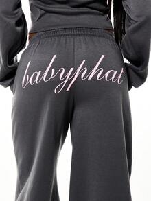 BABYPHAT 女士简约印花休闲运动裤 - 深灰色 - 查看 4