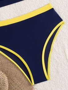 Swim SPRTY Navy Blue Women's Cute Colorblock Swimwear Set,Backless Tank Top & High Waisted Triangle Bottoms,Summer Holiday Beach Party Tummy Control 2 Pieces - Multicolor - View 8