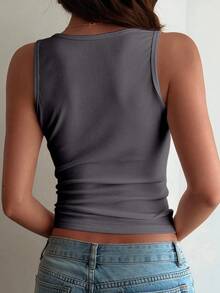 Livesso Áo tank top ôm dáng in chữ dành cho nữ, áo croptop mùa hè cho nữ. - Màu xám đen - Xem 2