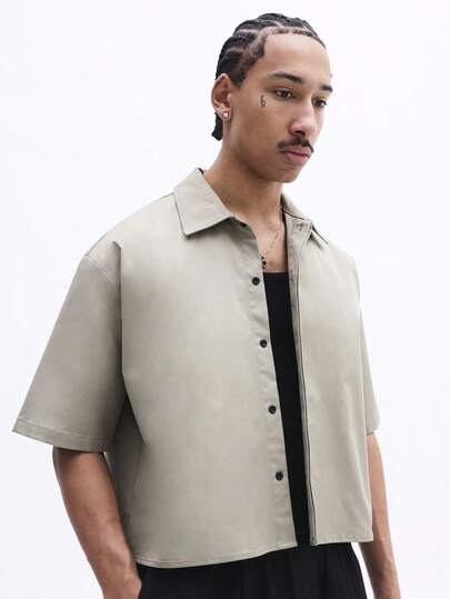 SUMWON Veste utilitaire à manches courtes avec boutons et devant ouvert pour homme