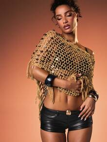 MISSGUIDED High Rise Faux Leather Micro Shorts With Gold Button Detail For Festival Summer Clubwear - Black - View 5