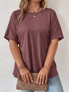 SHEIN LUNE Camiseta de manga de murciélago con bolsillos dobles, informal y de verano, talla grande - Burdeos - Ver 6