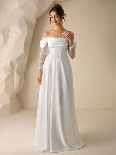 Coutiva Elegant Sheer Lace Long Sleeve Slimming Wedding Dress