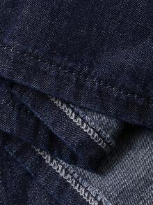 FRIFUL 女士休闲褶皱灯笼袖牛仔连衣裙，秋季 - 藍色 - 查看 8